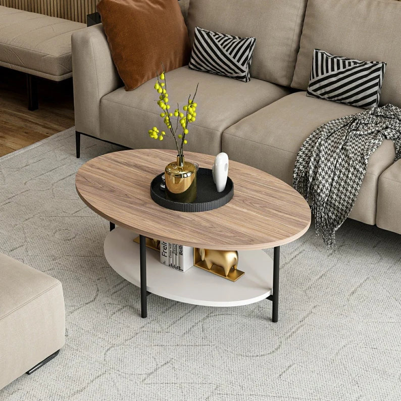 Prachtig unieke houten salontafel met metalen poten