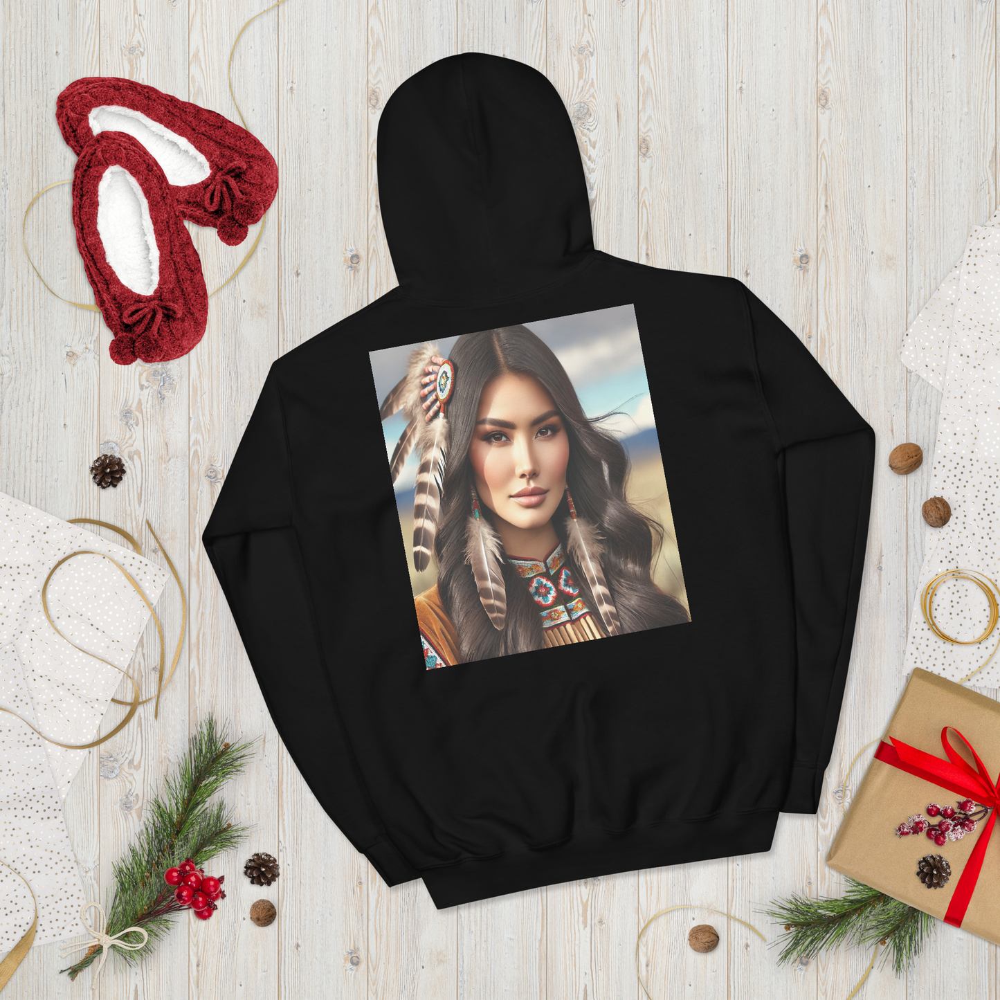 Indiaanse Krijgersvrouw Hoodie - Uniseks Comfortabele Hoodie met Indianen Print - Stijlvol, Warm en Zacht