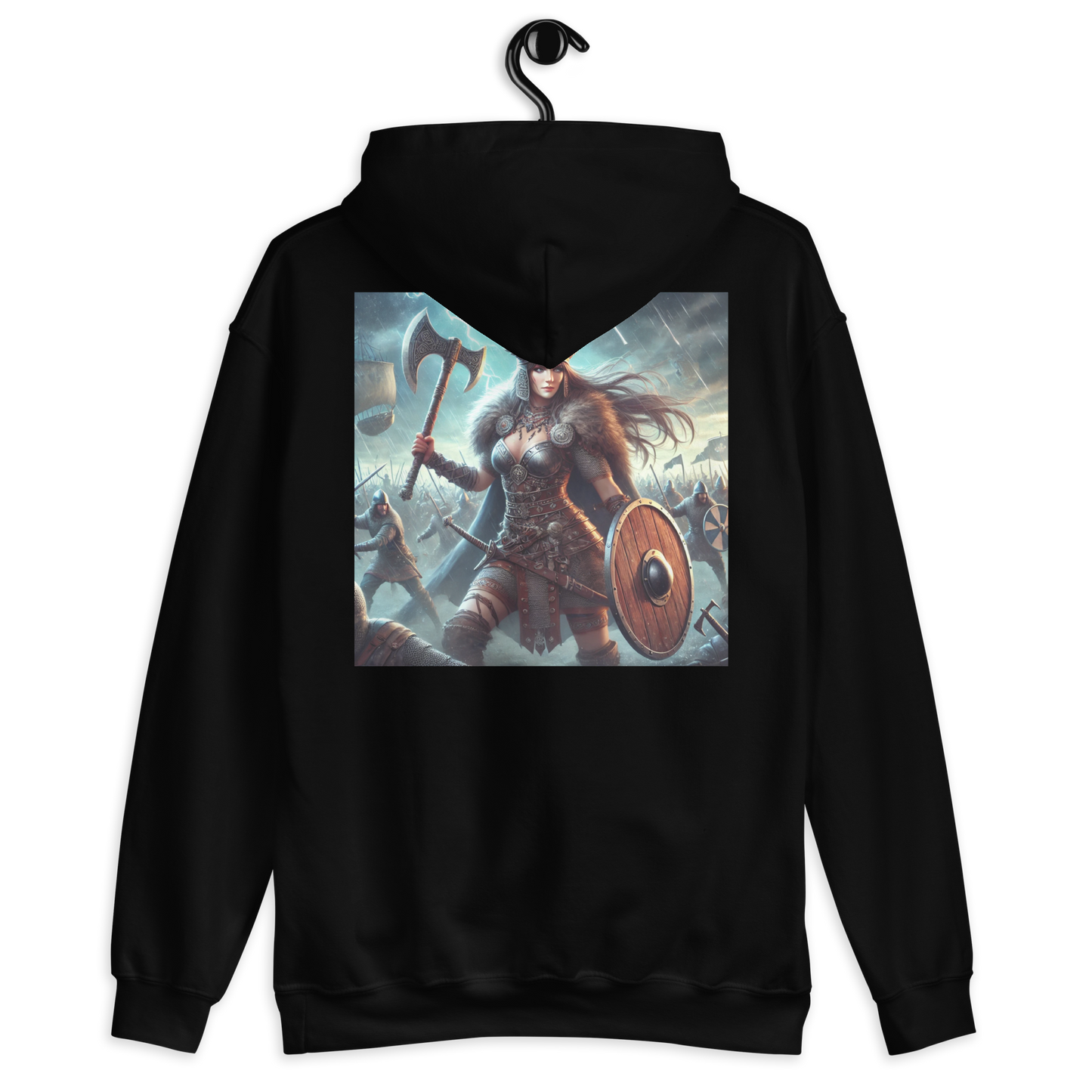 Viking Hoodie – Stoere en Comfortabele Hoodie met Krijgshaftige Viking Vrouw – Perfect voor Avonturiers en Viking Fans