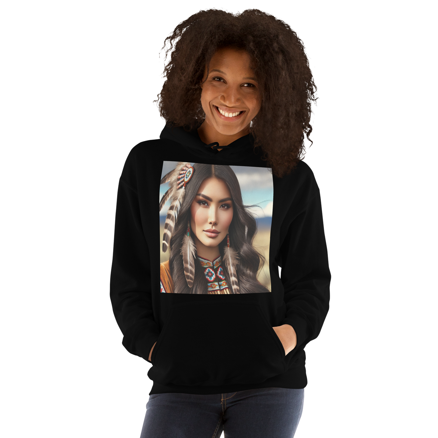 Indiaanse Krijgersvrouw Hoodie - Uniseks Comfortabele Hoodie met Indianen Print - Stijlvol, Warm en Zacht