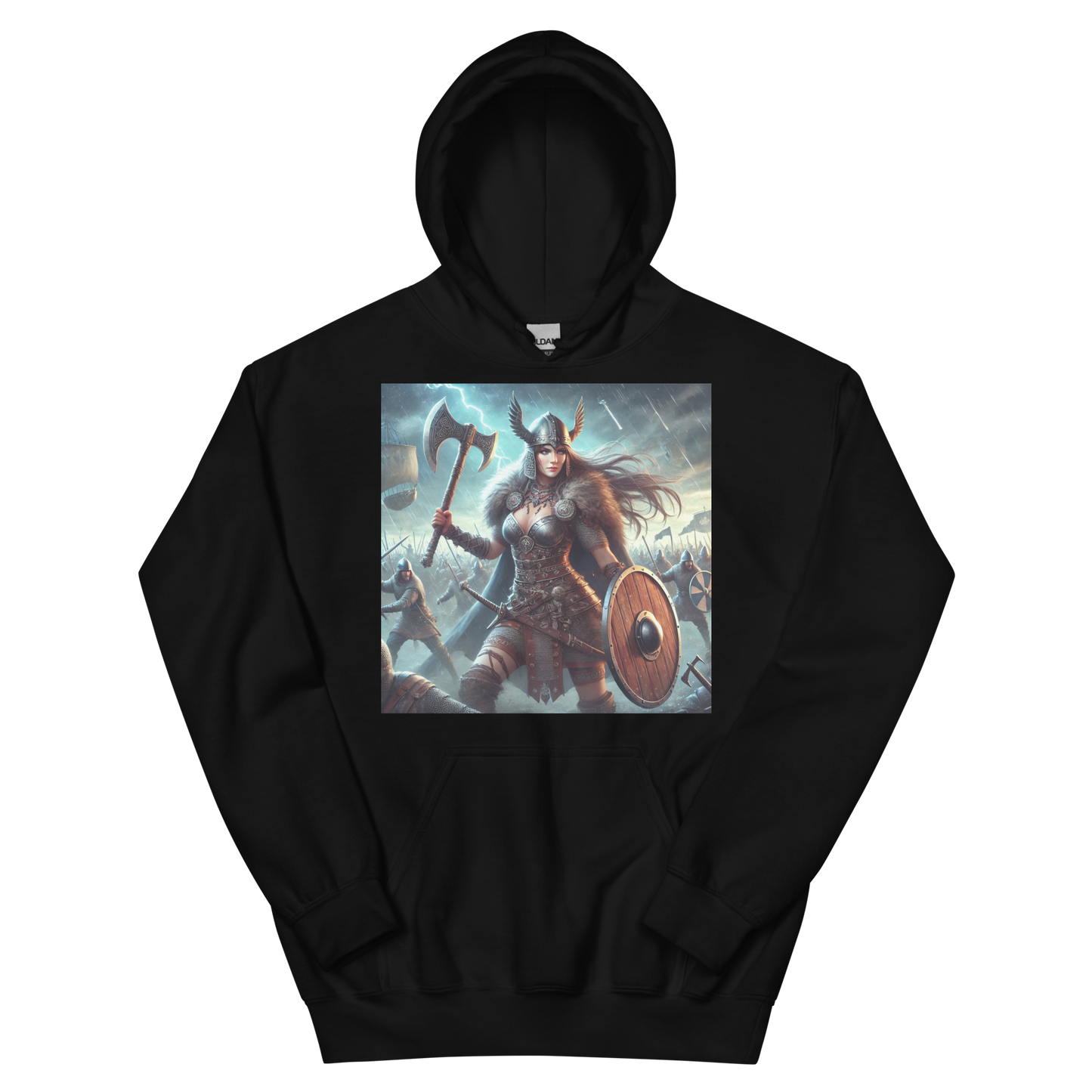 Viking Hoodie – Stoere en Comfortabele Hoodie met Krijgshaftige Viking Vrouw – Perfect voor Avonturiers en Viking Fans
