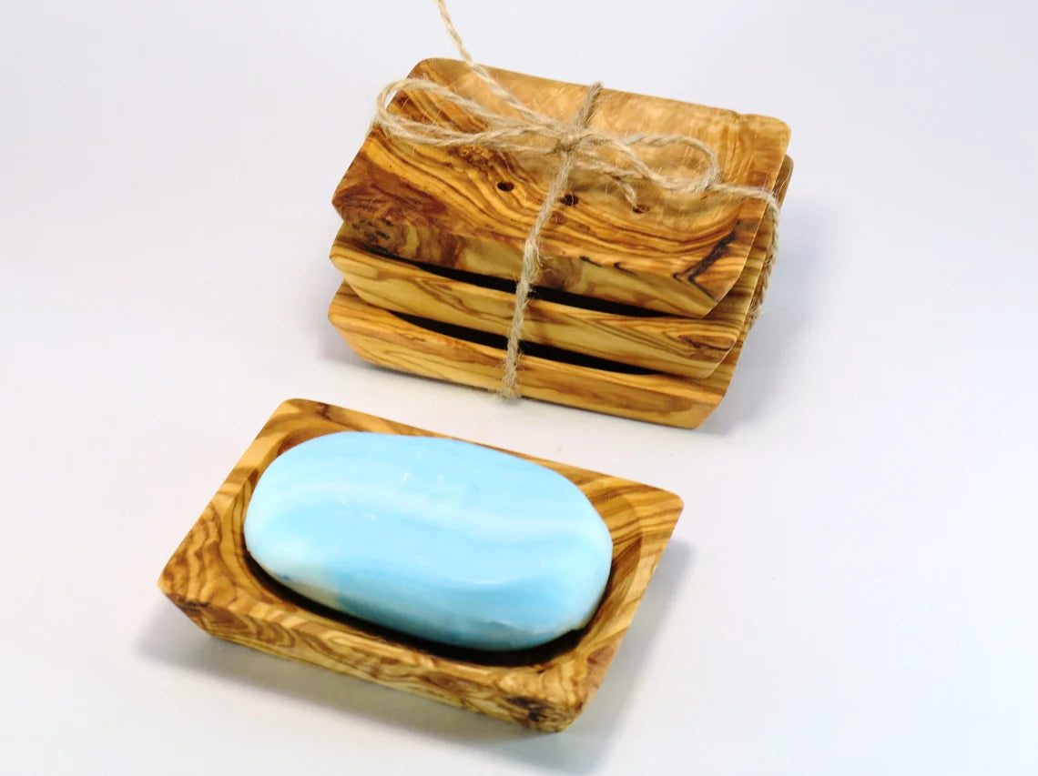 Set of 3 soap holders made of olive wood