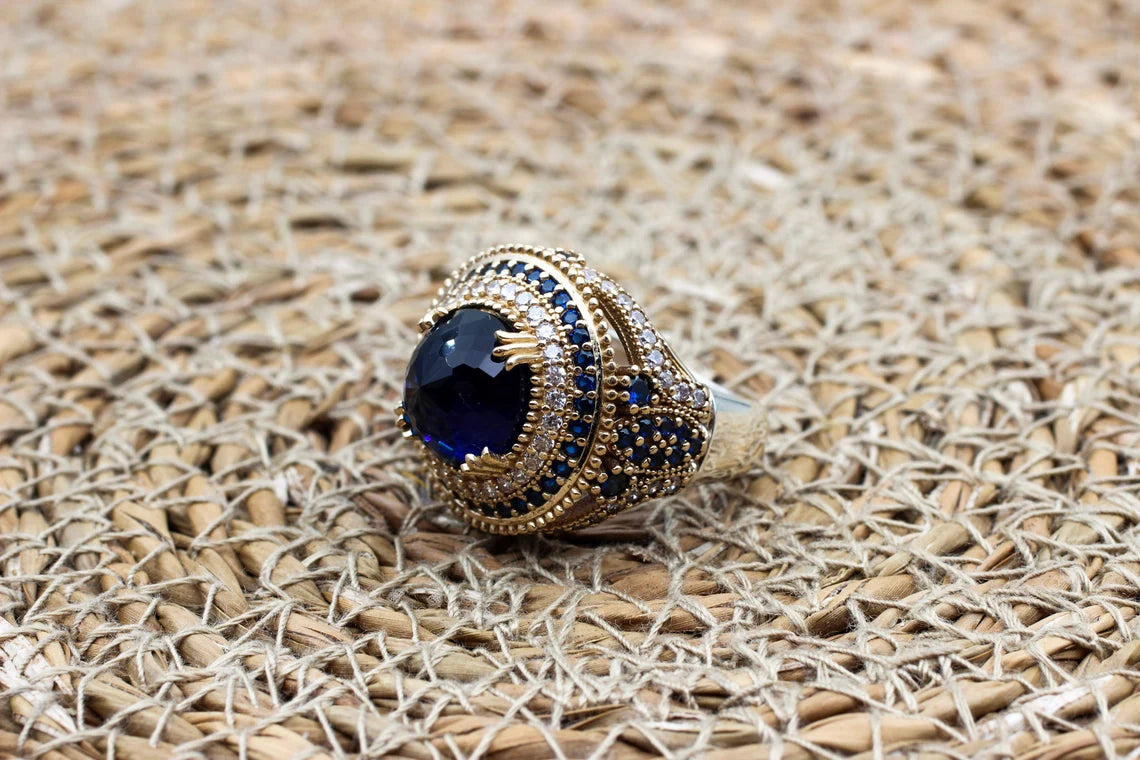 Unieke Saffier & Zilver Ring - Handgemaakt & Op Bestelling Gemaakt