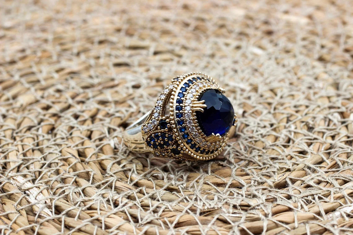 Unieke Saffier & Zilver Ring - Handgemaakt & Op Bestelling Gemaakt