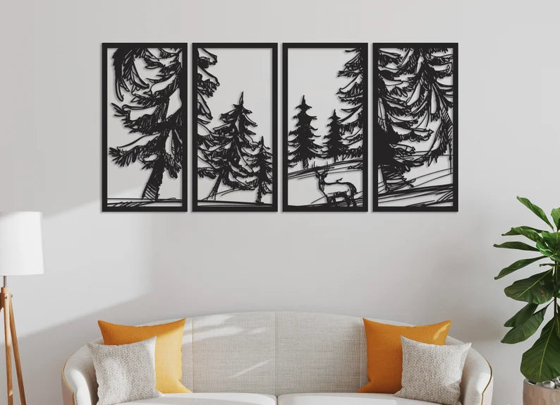 "Breng de natuur in huis met onze Handgemaakte Mountain Forest Wanddecoratie!