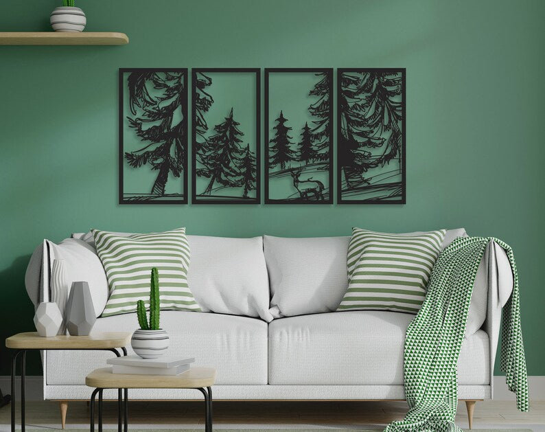 "Breng de natuur in huis met onze Handgemaakte Mountain Forest Wanddecoratie!