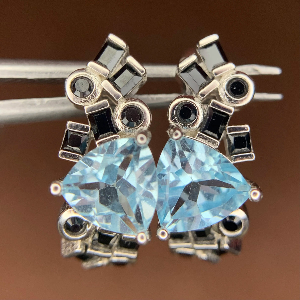 Oorbellen met Swiss blue topaas – 17.50 ct, gerhodineerd, blauw, 925 sterling zilver