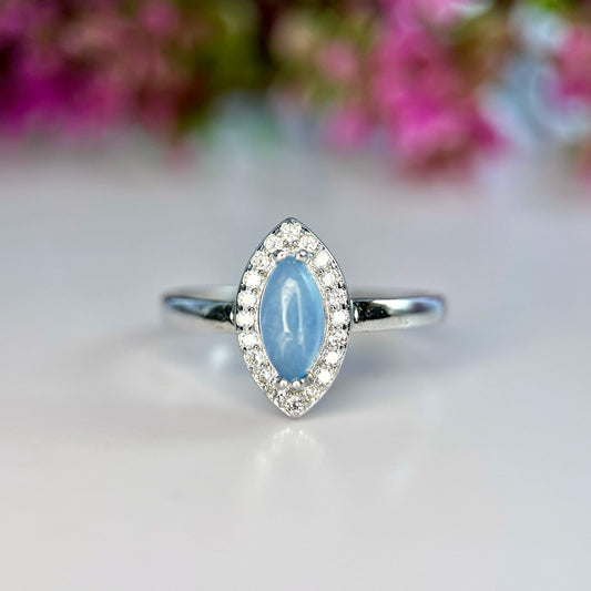 Natuurlijke Aquamarijn Ring met Zirkonia – Rhodium Plated
