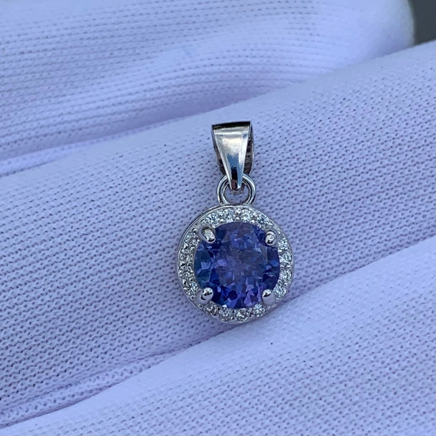 4.53 CT Natural Tanzanite with CZ Pendant In 925 Silver with Rhodium Plated