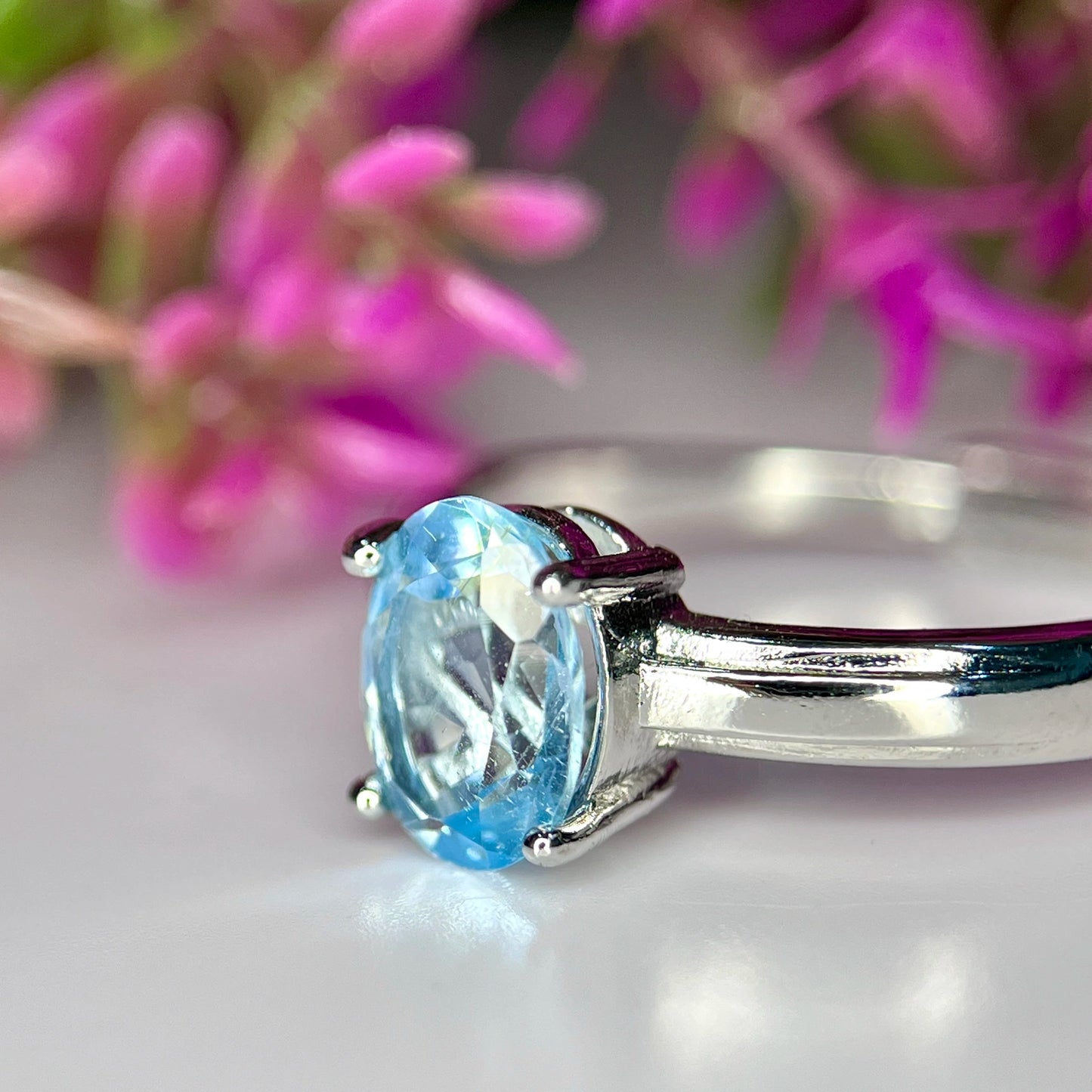 Natuurlijke topaasring – gerhodineerd, blauw