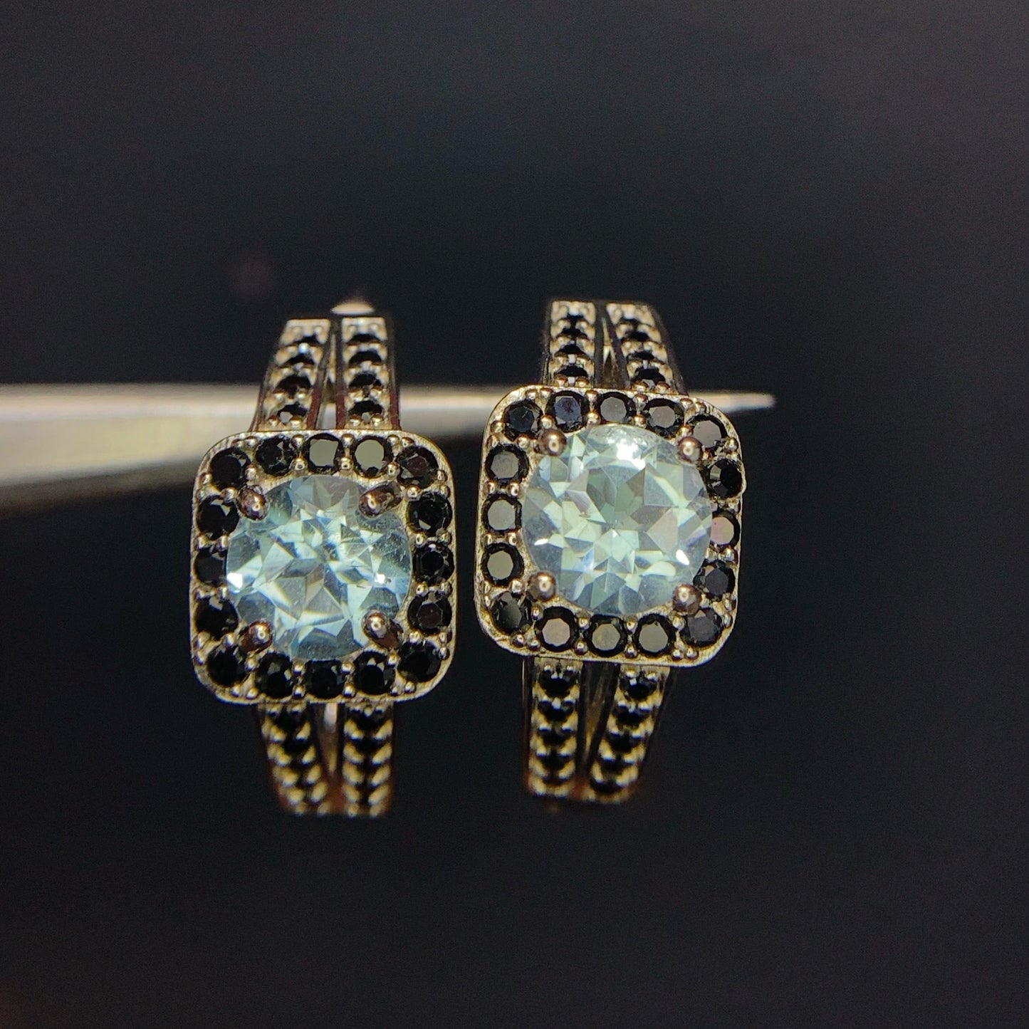 26.00CT Swiss Blue Topaz with Spinel Ear Studs in 925 Silver|Rhodium Plated