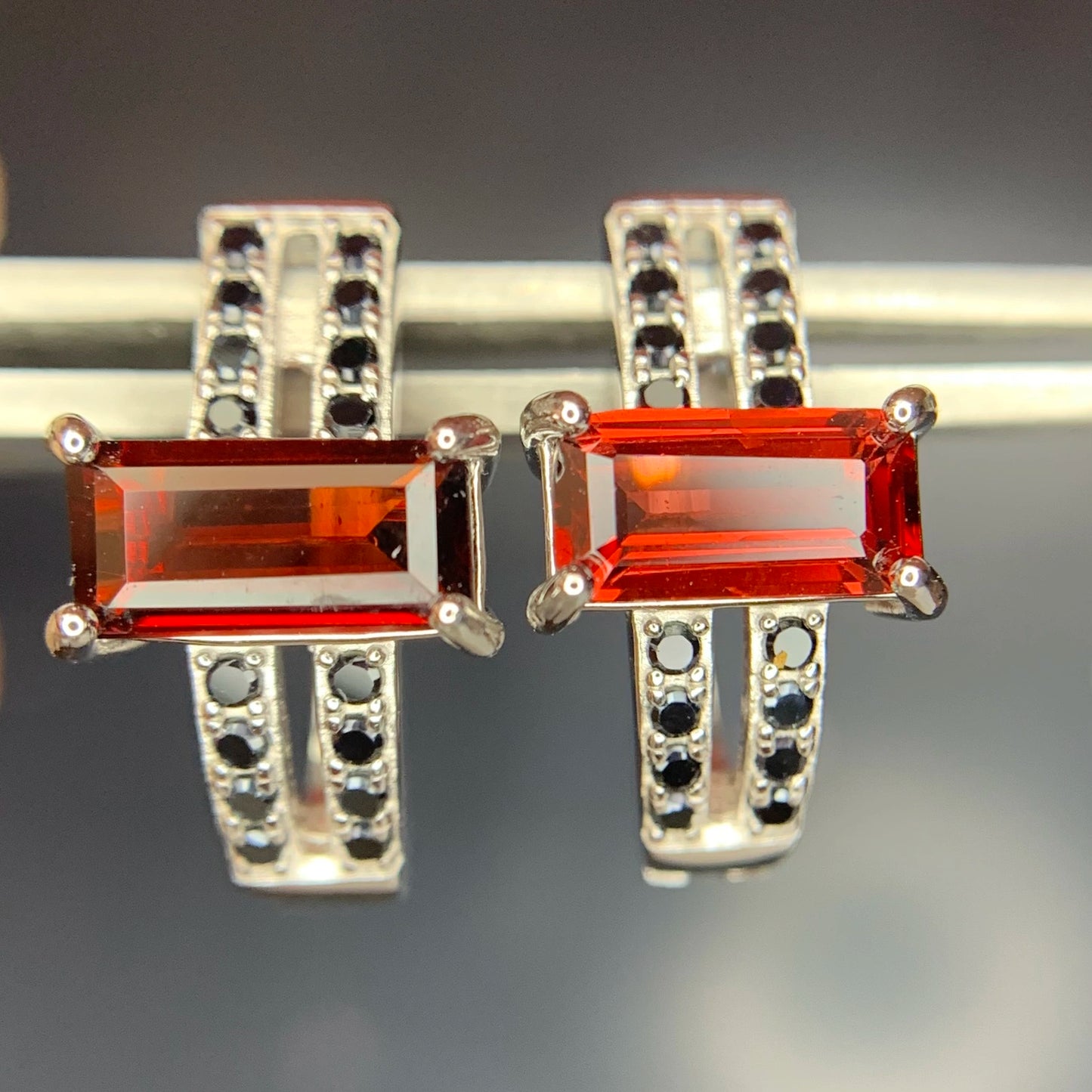 18.86CT Rhodolite Garnet with Spinel Ear Studs in 925 Silver|Rhodium Plated