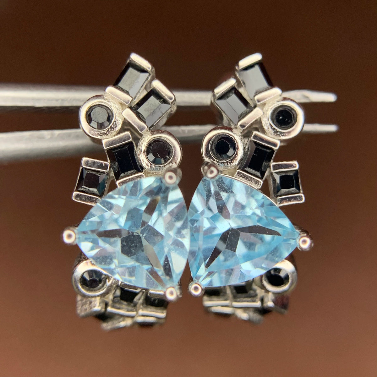 Oorbellen met Swiss blue topaas – 17.50 ct, gerhodineerd, blauw, 925 sterling zilver
