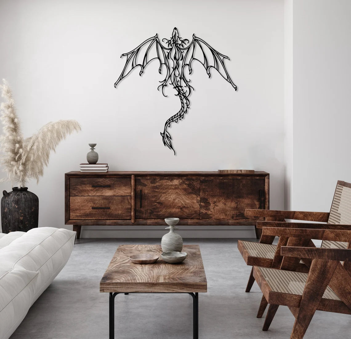 Betreed de wereld van legendes met onze adembenemende Draak Metalen Wandkunst!