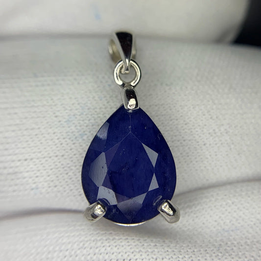 Saffierhanger – 10.74 ct, gerhodineerd, blauw, 925 sterling zilver