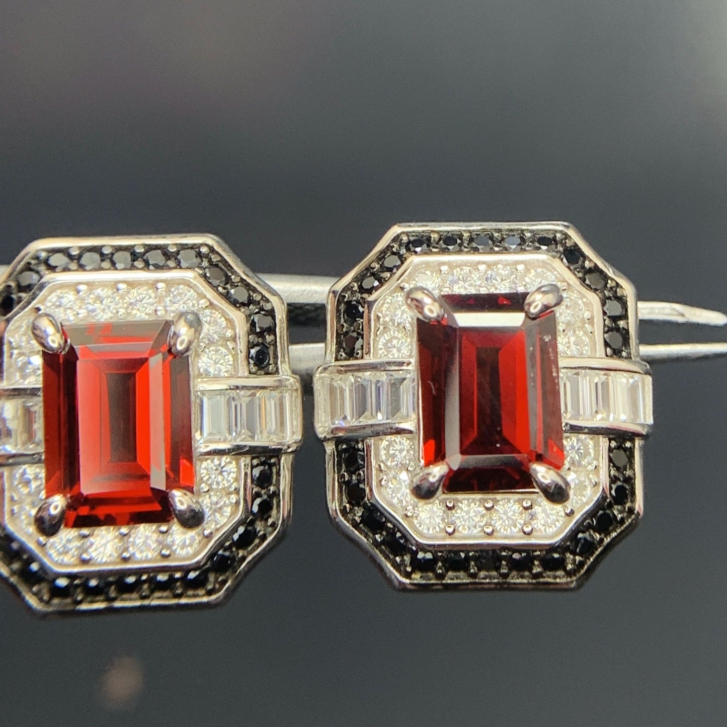 25.64 CT Natural Garnet with Spinel Ear Studs in 925 Silver|Rhodium Plated