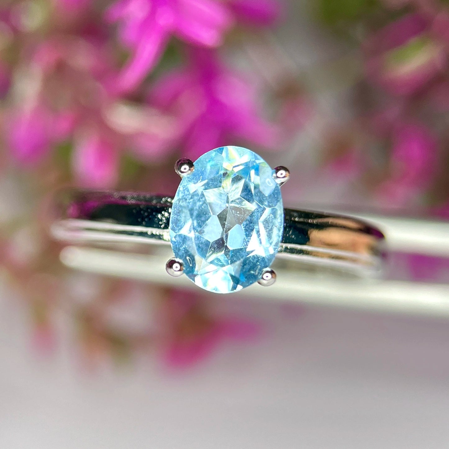 Natuurlijke topaasring – gerhodineerd, blauw