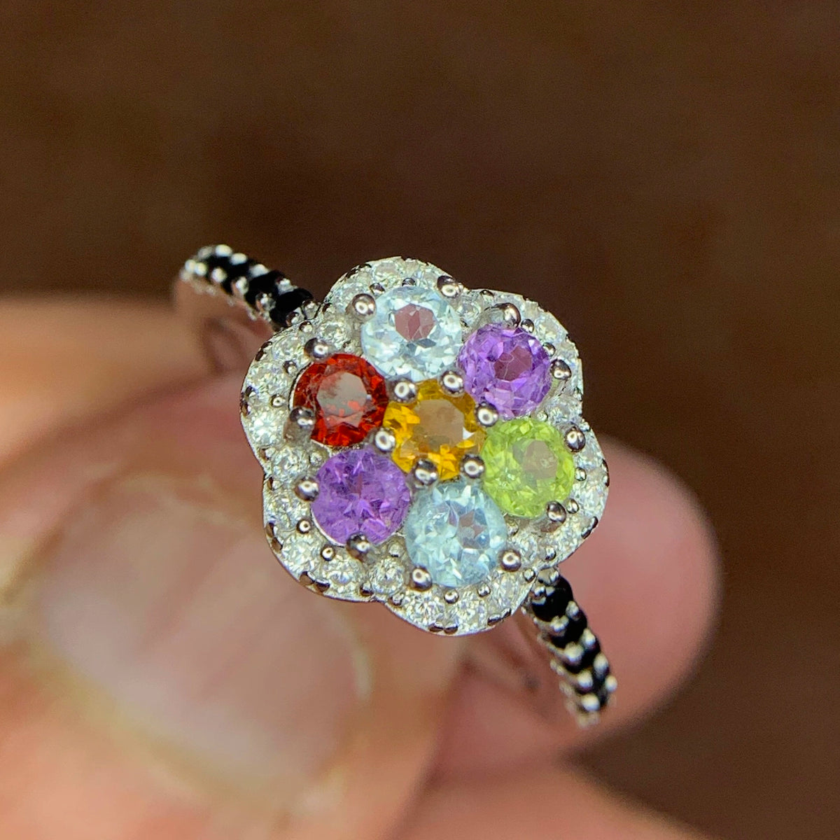 Multicolor edelstenenring – 15.84 ct, gerhodineerd, 925 sterling zilver
