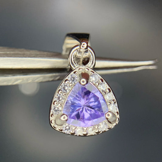4.00 CT Natural Tanzanite With CZ Pendant in 925 Silver with Rhodium Plated
