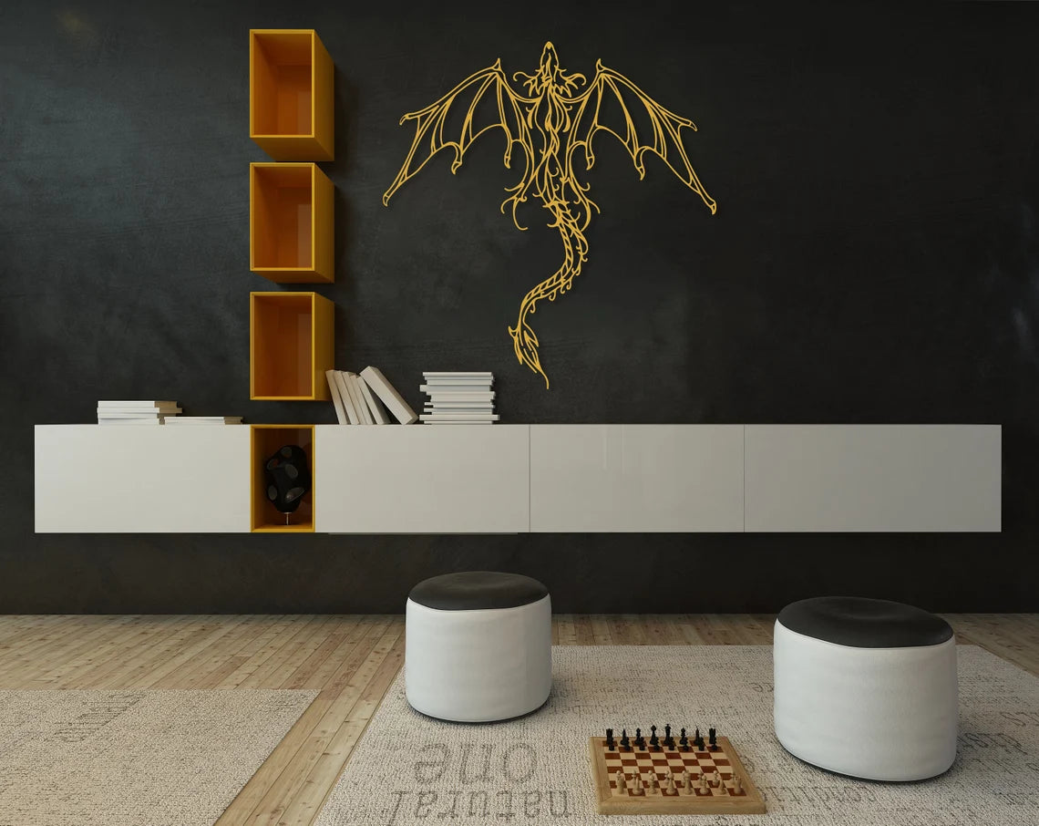 Betreed de wereld van legendes met onze adembenemende Draak Metalen Wandkunst!