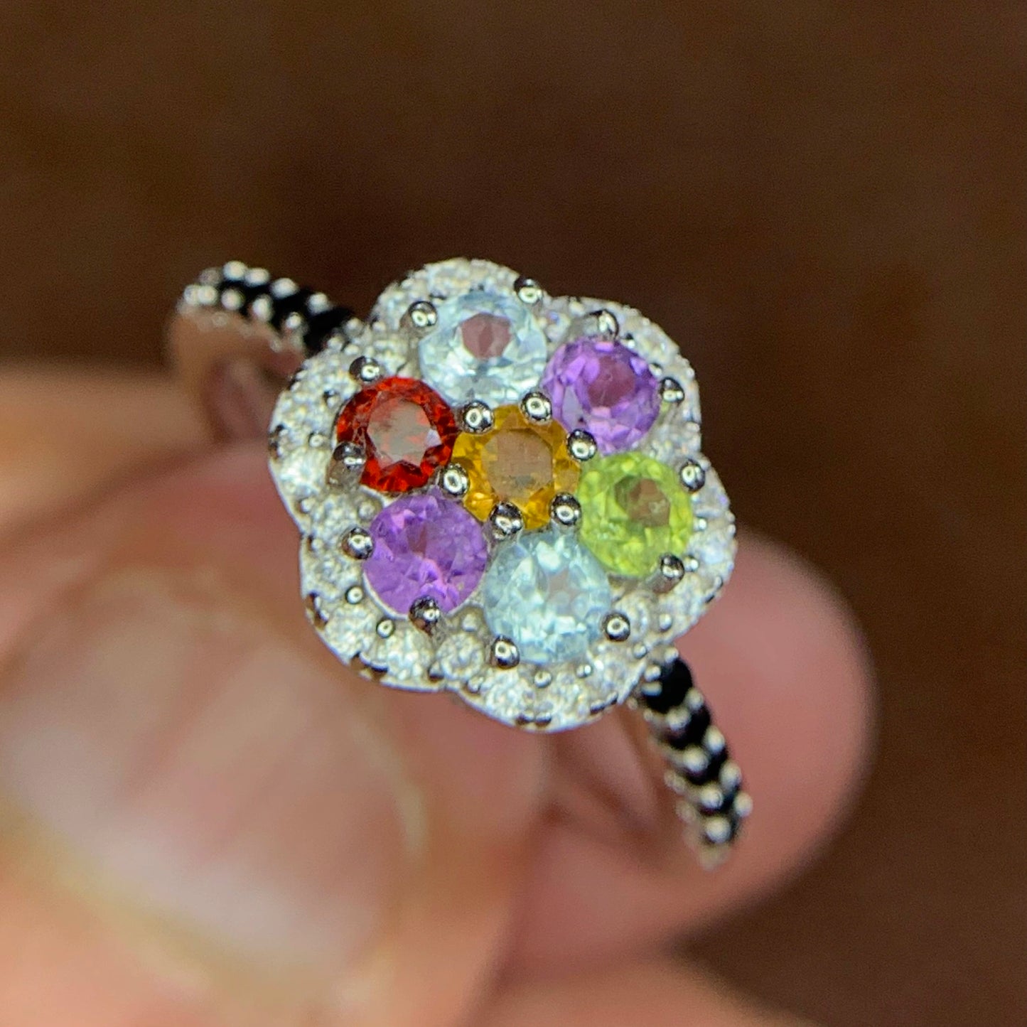 Multicolor edelstenenring – 15.84 ct, gerhodineerd, 925 sterling zilver