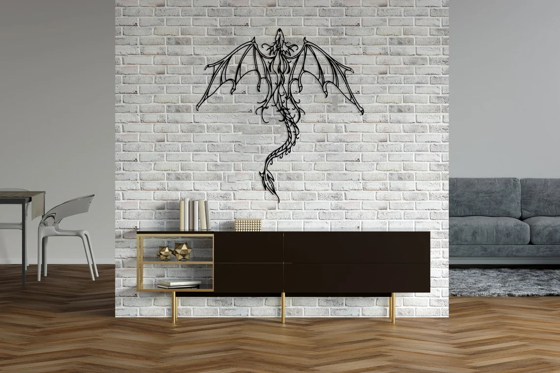 Betreed de wereld van legendes met onze adembenemende Draak Metalen Wandkunst!