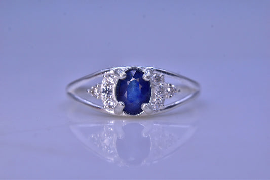 Natuurlijke Blauwe Saffier Ring – 925 Sterling Zilver – Rhodium Plated