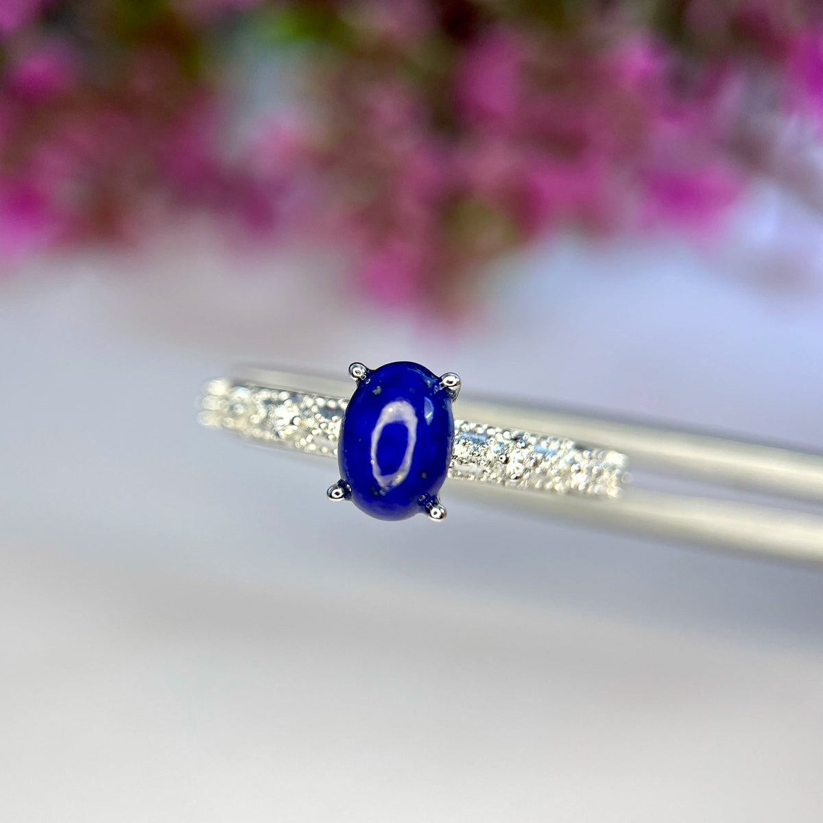 Natuurlijke Lapis Lazuli Ring met Zirkonia – Rhodium Plated