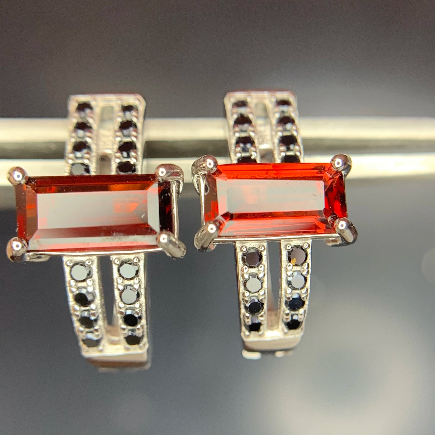 18.86CT Rhodolite Garnet with Spinel Ear Studs in 925 Silver|Rhodium Plated