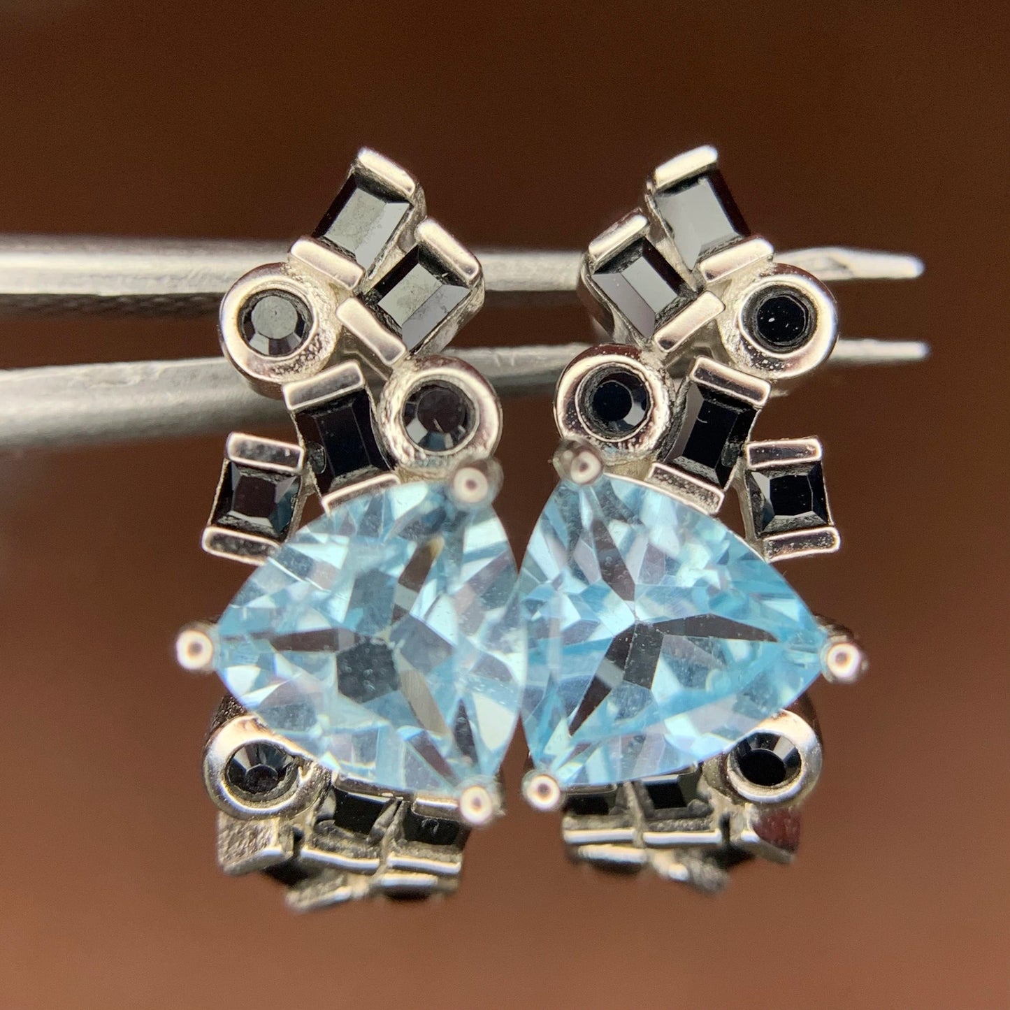 Oorbellen met Swiss blue topaas – 17.50 ct, gerhodineerd, blauw, 925 sterling zilver