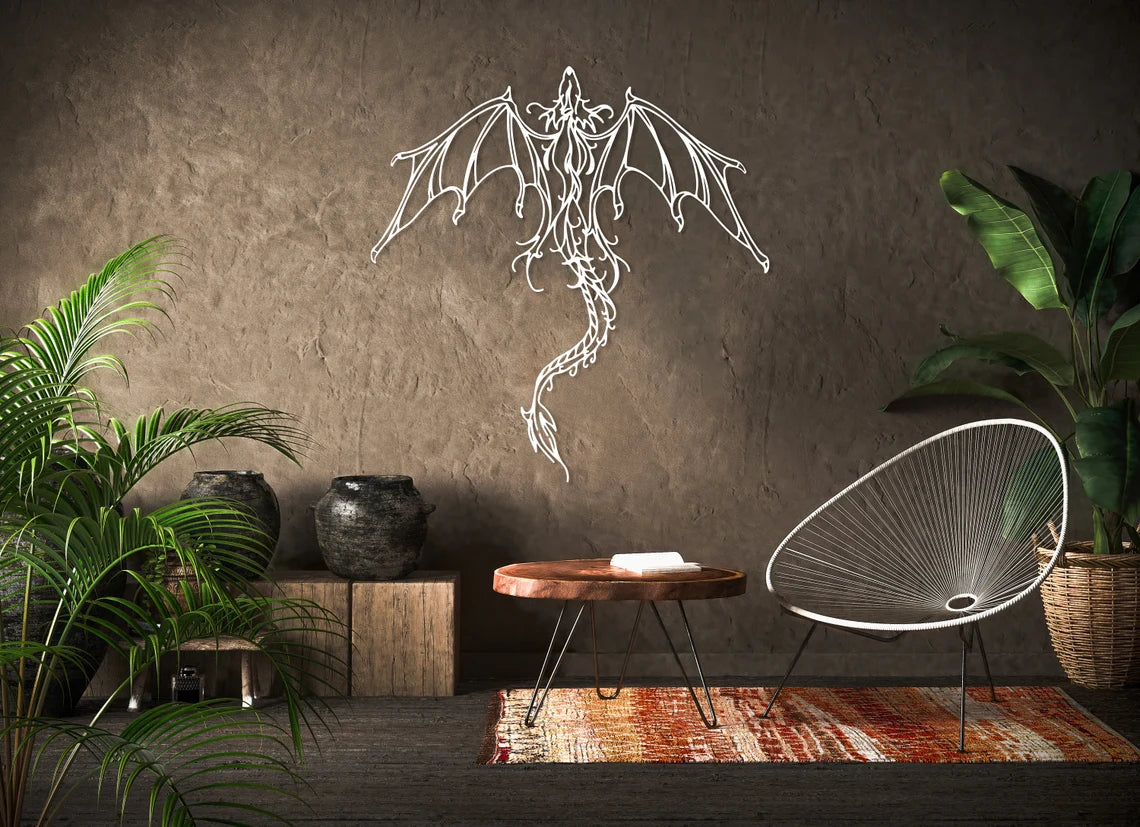 Betreed de wereld van legendes met onze adembenemende Draak Metalen Wandkunst!