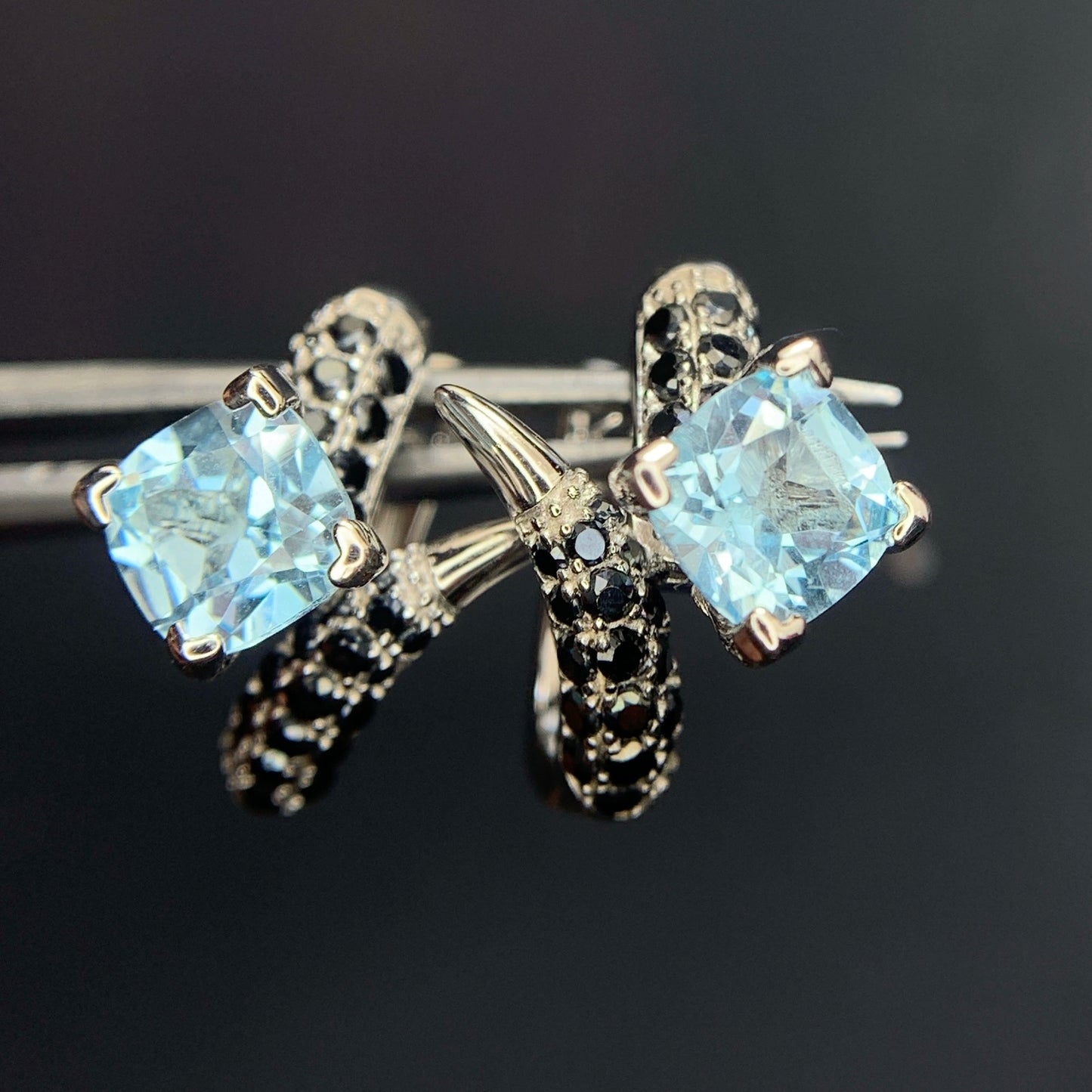 23.68CT Swiss Blue Topaz with Spinel Ear Studs in 925 Silver|Rhodium Plated