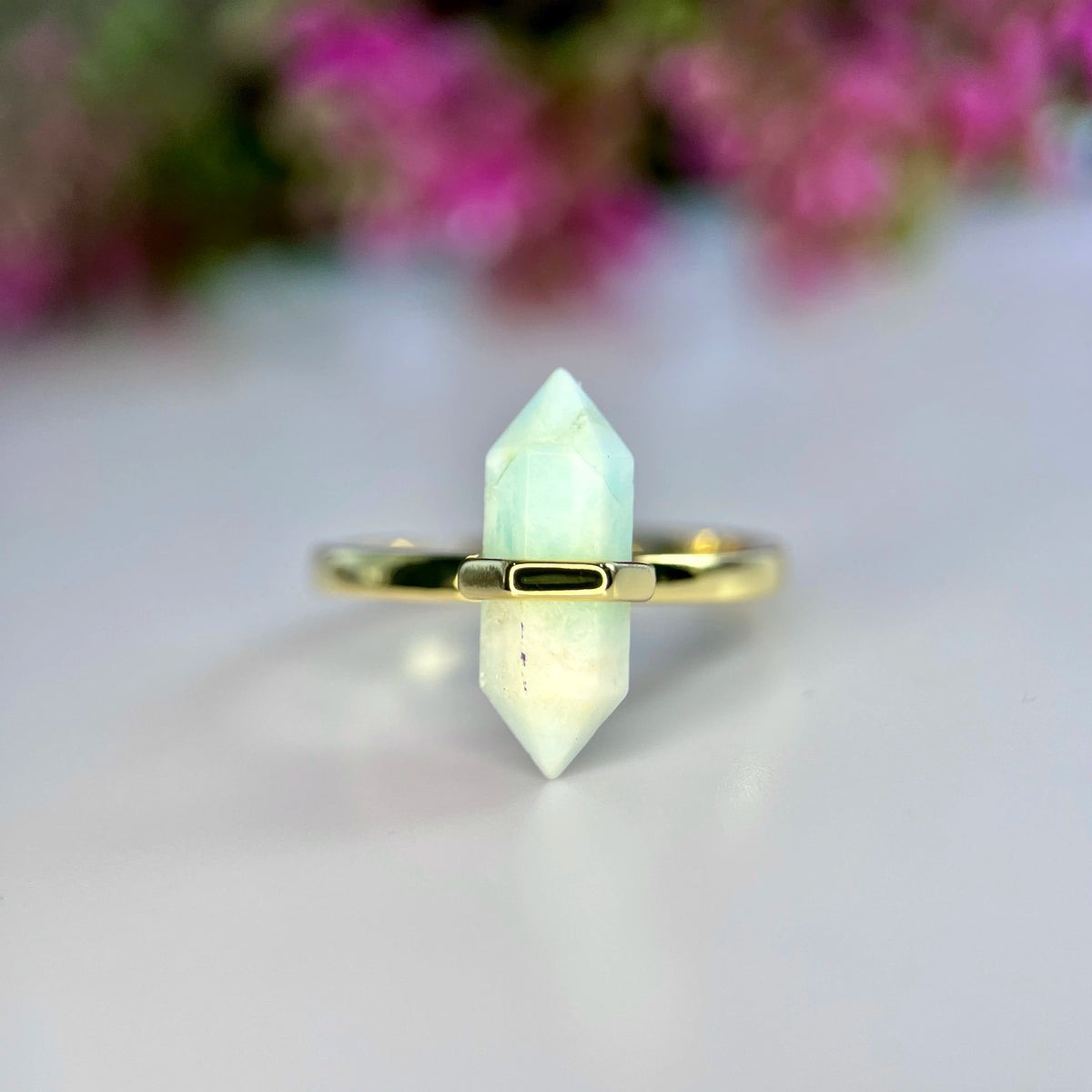 Natuurlijke Larimar Ring – Rhodium Plated