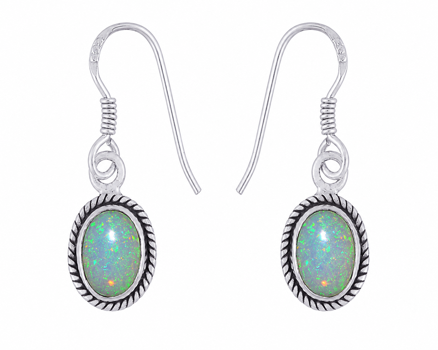 Oorbellen met Ethiopische opaal – ovaal, draadwerk, 925 sterling zilver
