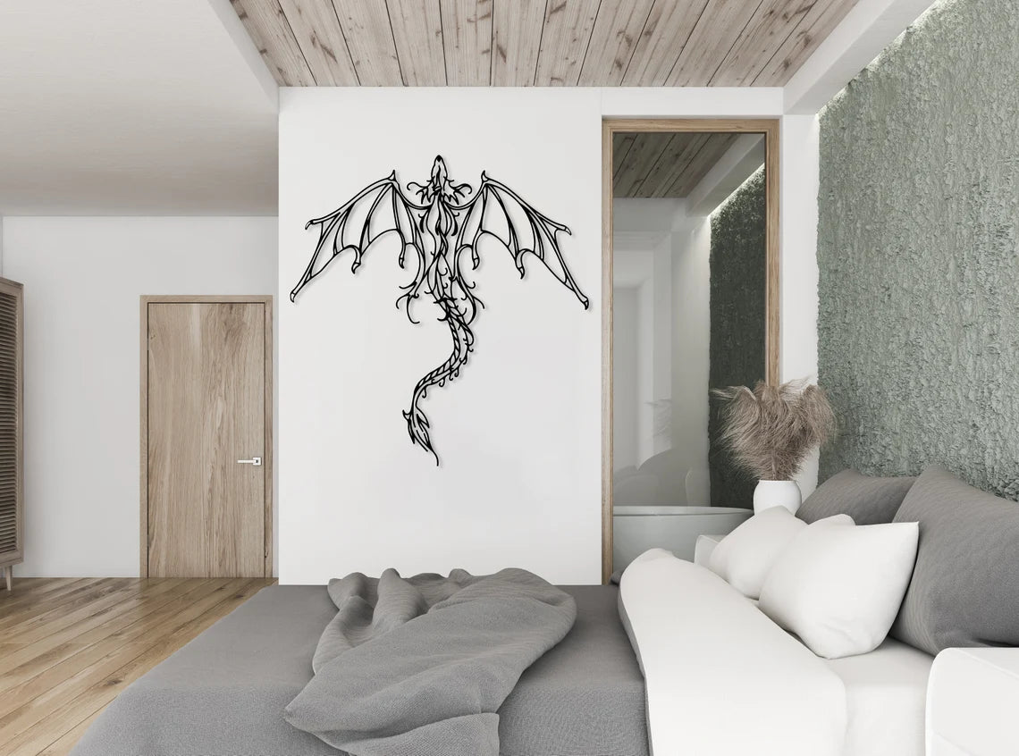 Betreed de wereld van legendes met onze adembenemende Draak Metalen Wandkunst!