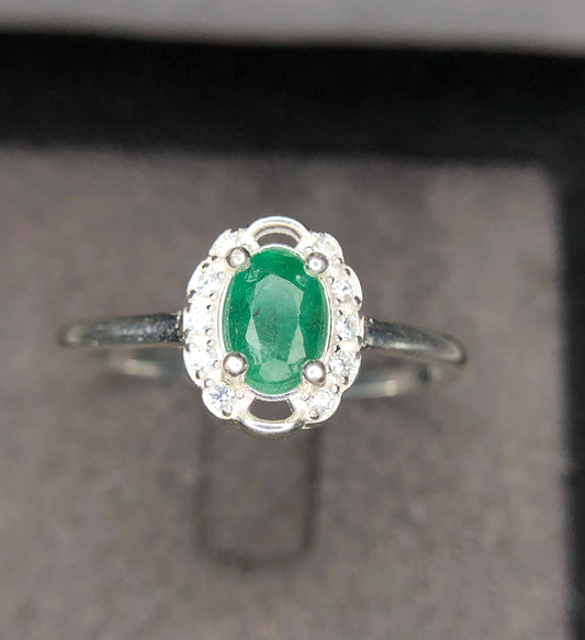 Ring van 925 sterling zilver met 7,80 ct natuurlijke Zambiaanse smaragd