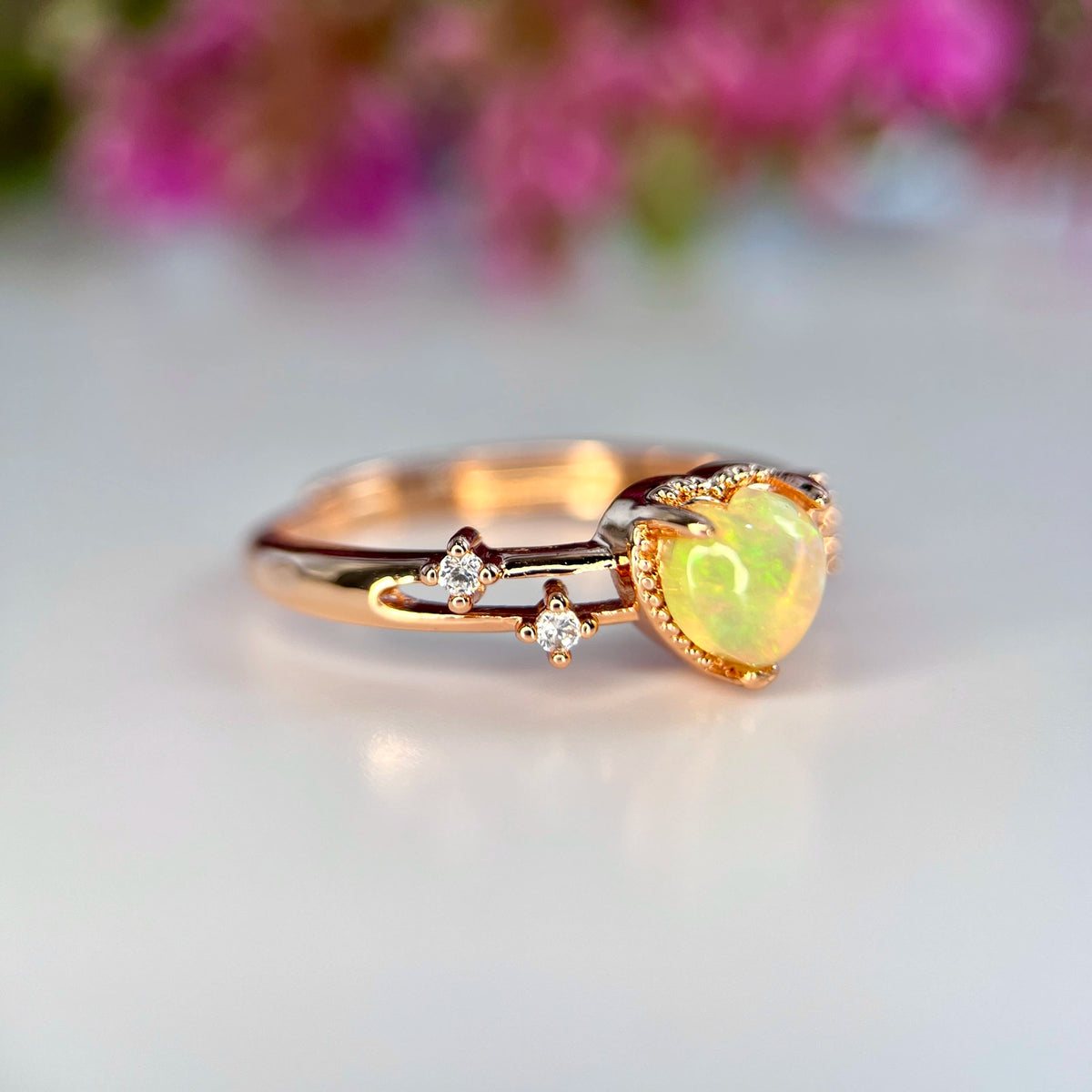Natuurlijke Fire Opal Ring met Zirkonia – Rhodium Plated