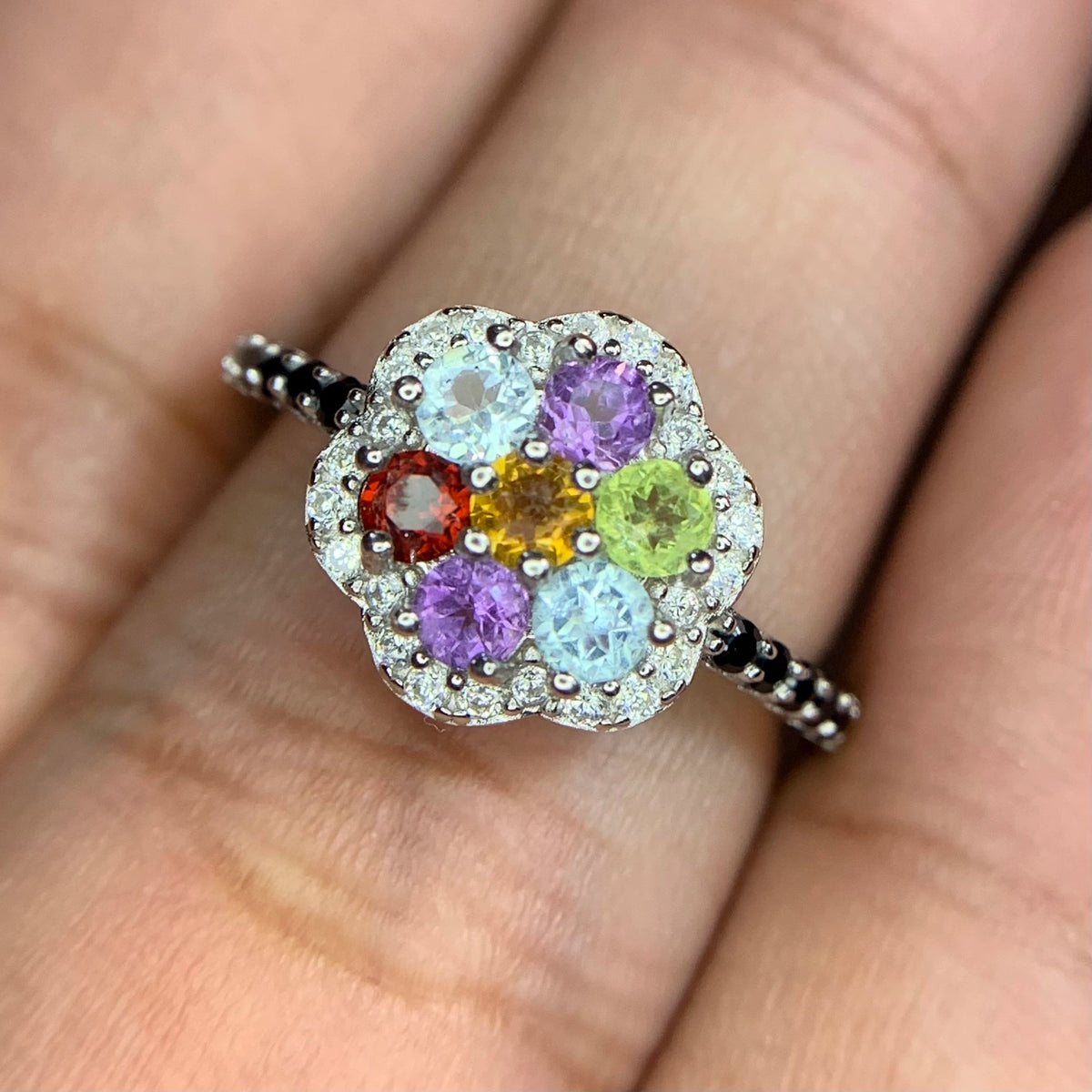 Multicolor edelstenenring – 15.84 ct, gerhodineerd, 925 sterling zilver