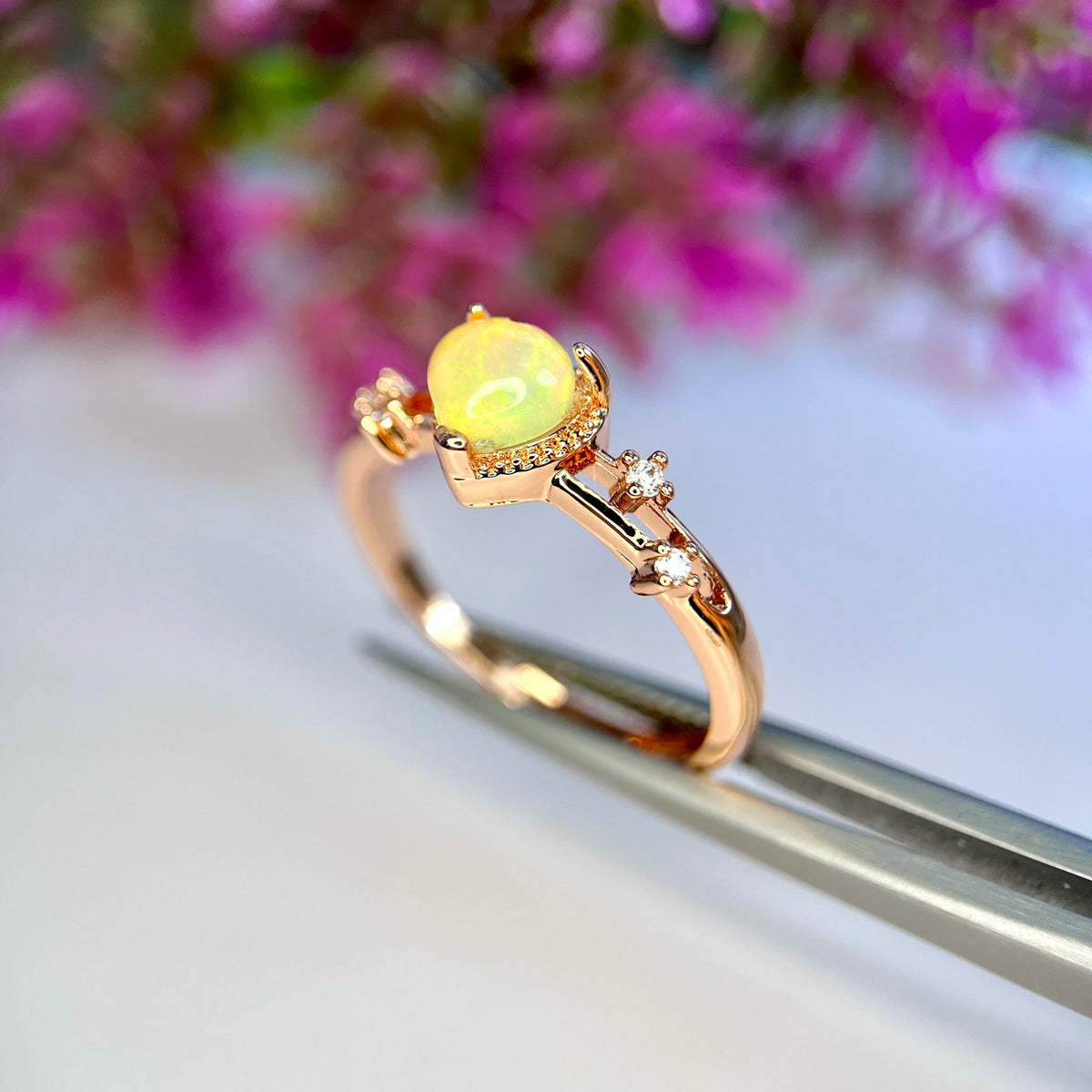 Natuurlijke Fire Opal Ring met Zirkonia – Rhodium Plated