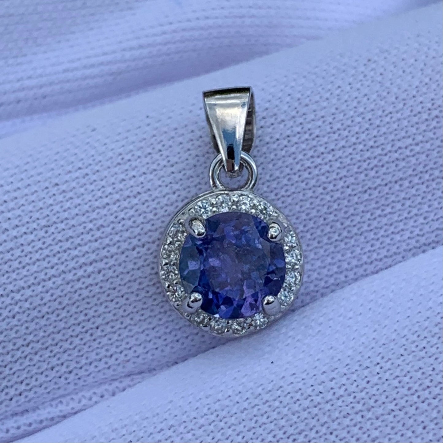 4.53 CT Natural Tanzanite with CZ Pendant In 925 Silver with Rhodium Plated