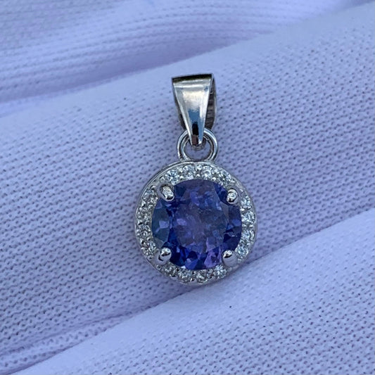 4.53 CT Natural Tanzanite with CZ Pendant In 925 Silver with Rhodium Plated