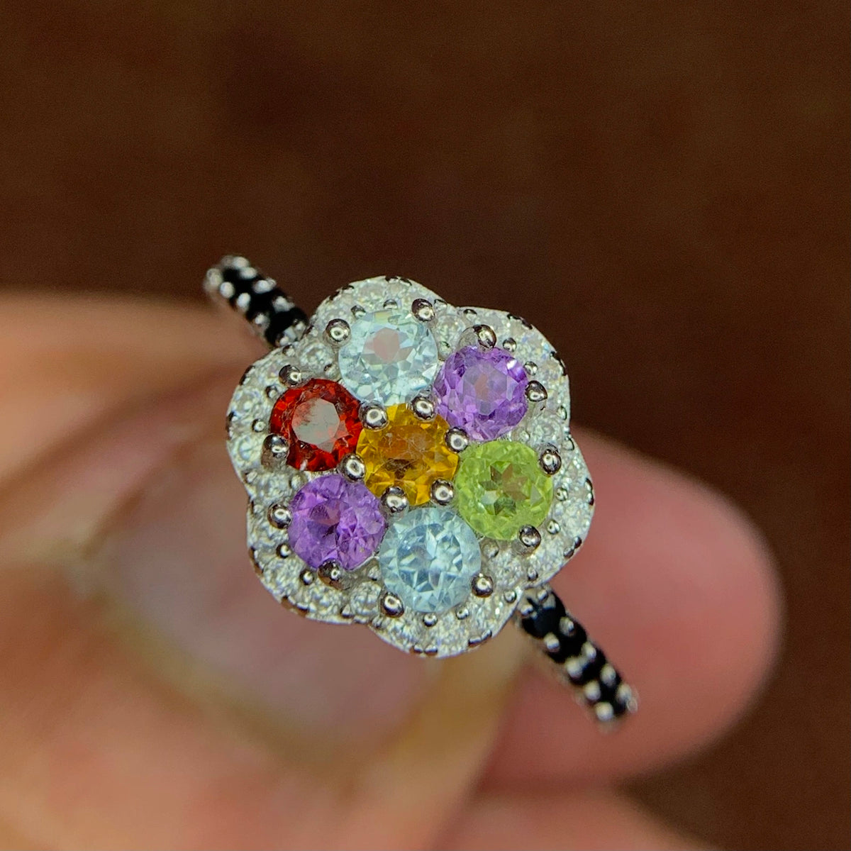 Multicolor edelstenenring – 15.84 ct, gerhodineerd, 925 sterling zilver