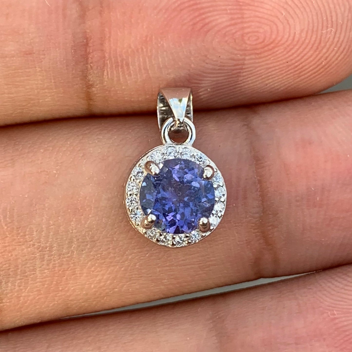 4.53 CT Natural Tanzanite with CZ Pendant In 925 Silver with Rhodium Plated