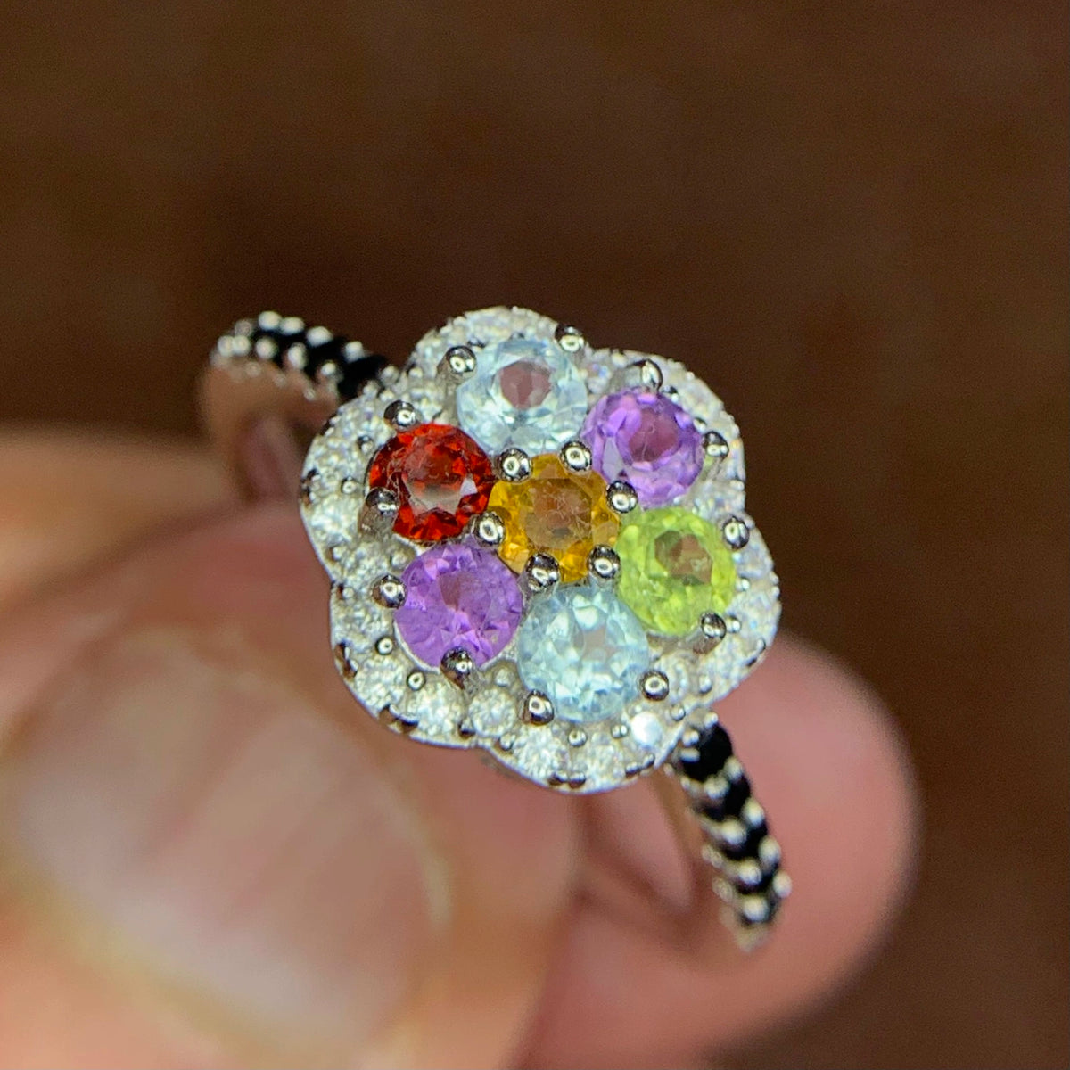 Multicolor edelstenenring – 15.84 ct, gerhodineerd, 925 sterling zilver
