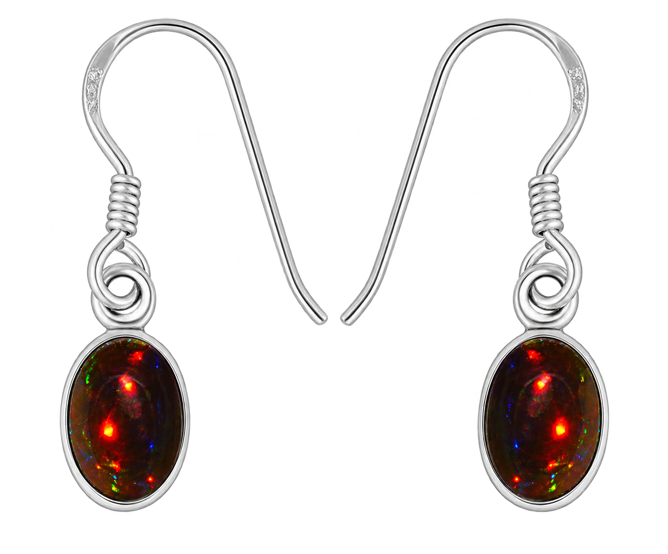 Oorbellen met zwarte Ethiopische opaal – ovaal, zwart, 925 sterling zilver