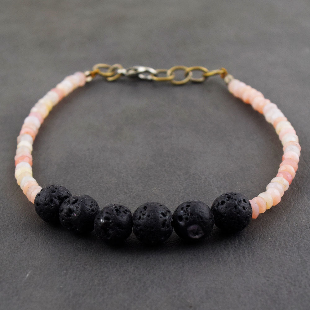 Echte Roze Australische Opaal & Lava Armband met Gefacetteerde Kralen 40,00 CT