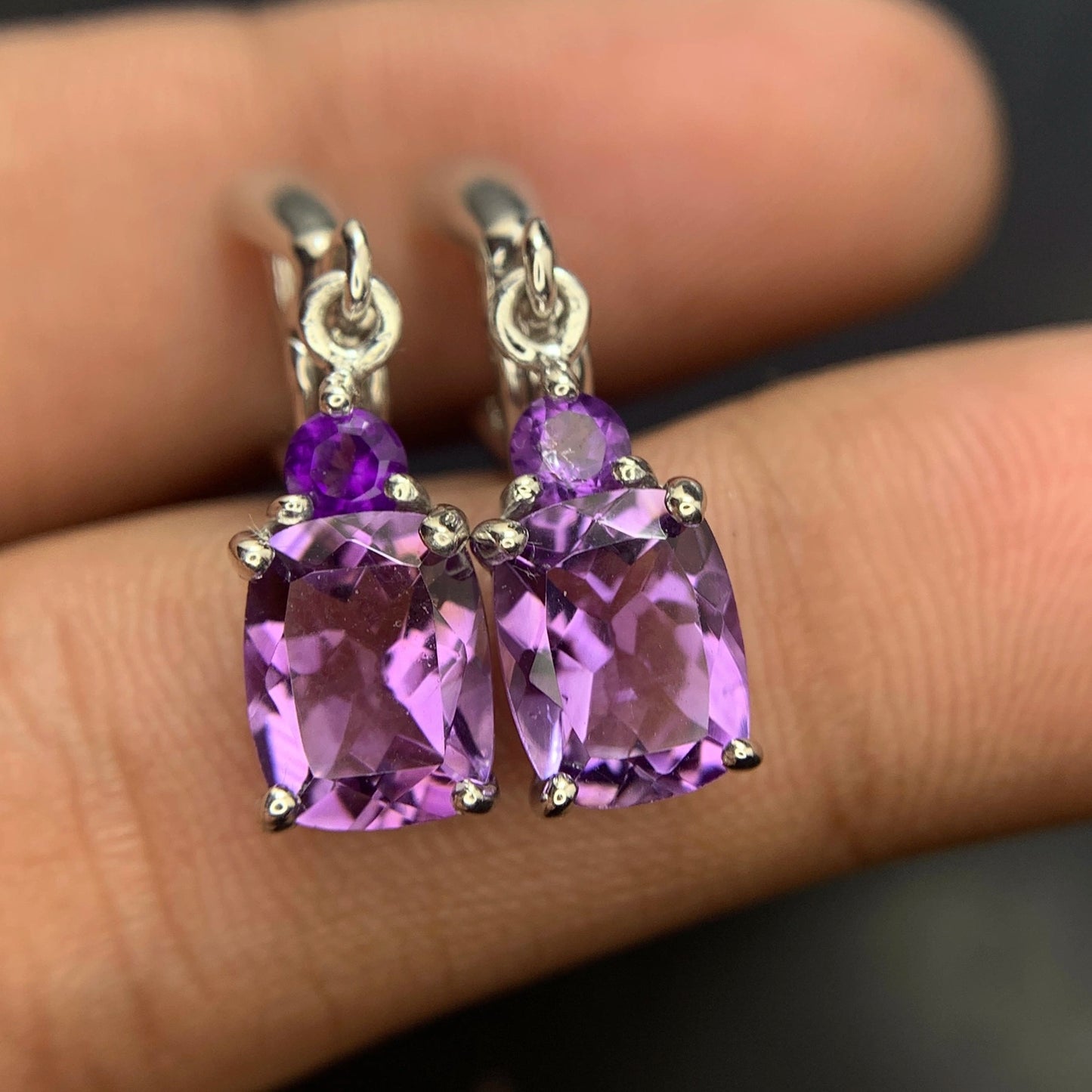 24.15 CT Natural Amethyst Earrings in 925 Silver with Rhodium Plated