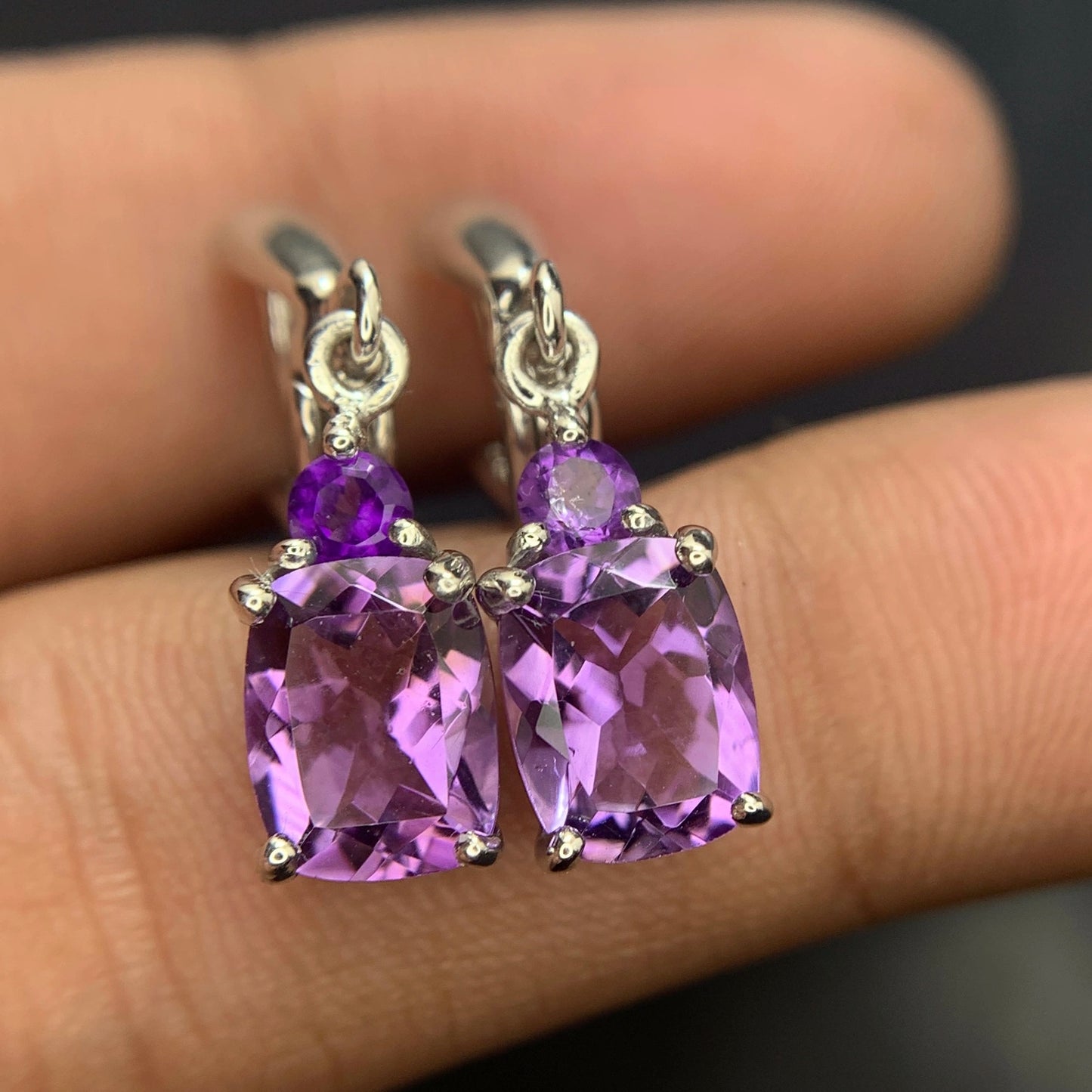 24.15 CT Natural Amethyst Earrings in 925 Silver with Rhodium Plated