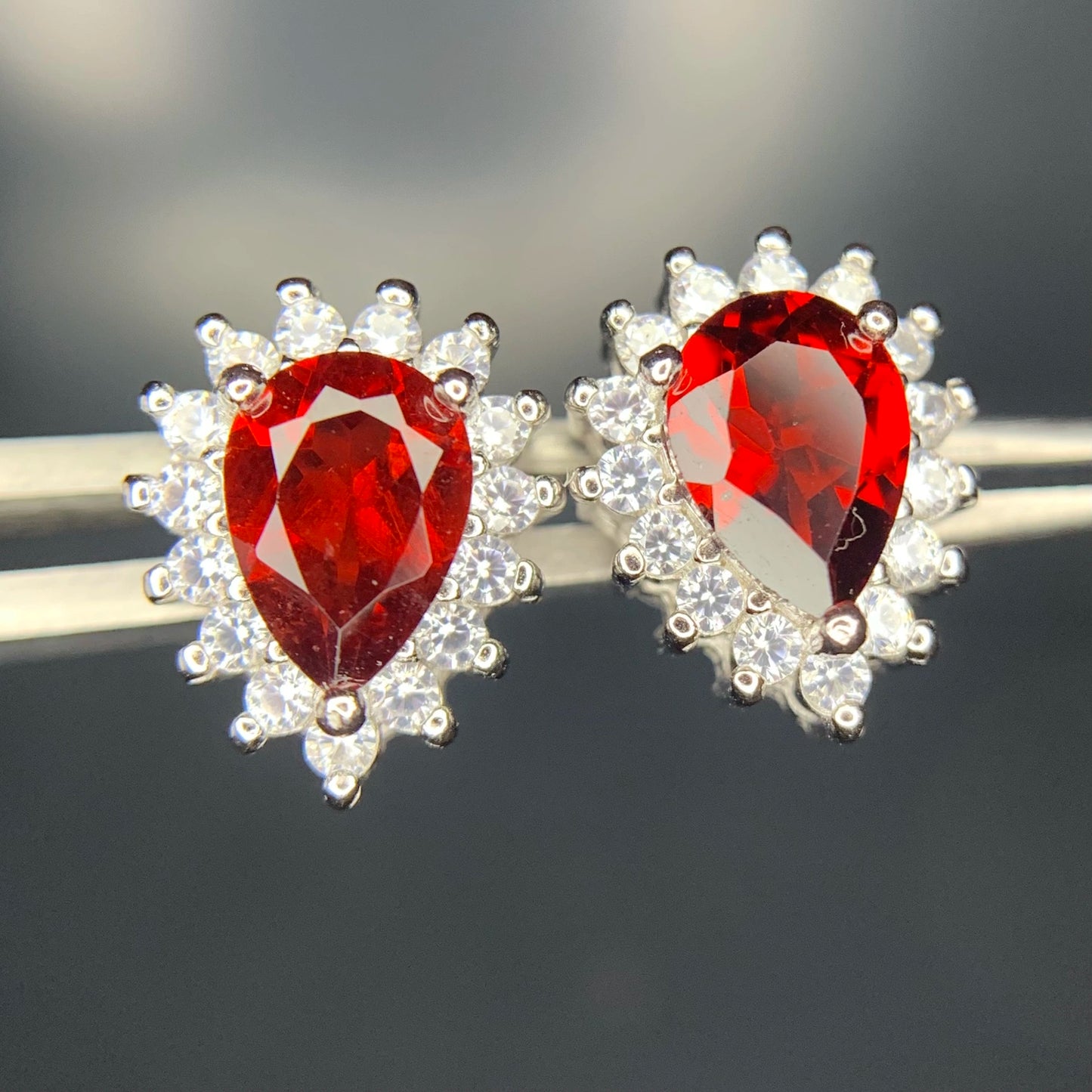 13.55CT Rhodolite Garnet with CZ Ear Studs in 925 Silver|Rhodium Plated