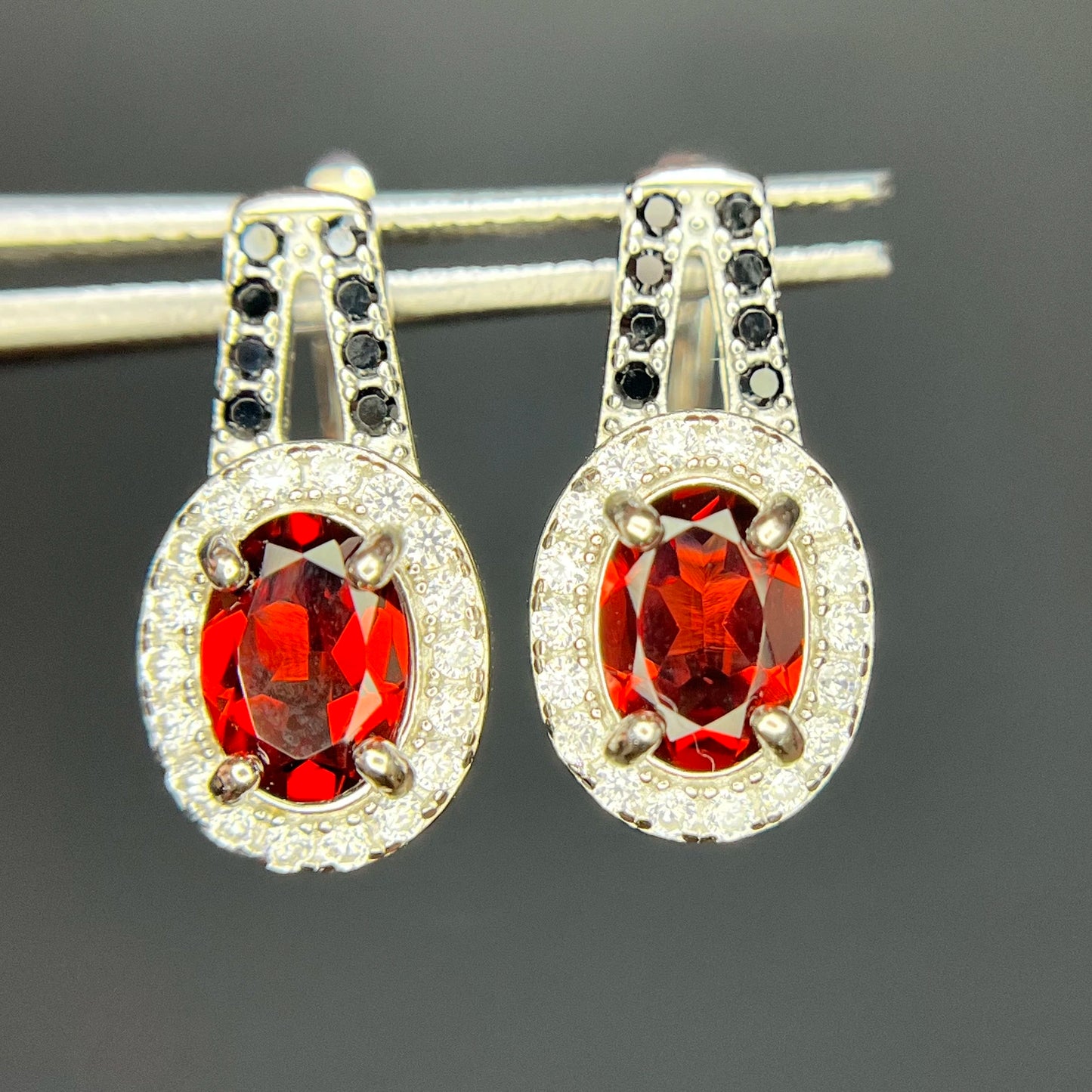 18.21 CT Natural Garnet with Spinel Ear Studs in 925 Silver|Rhodium Plated